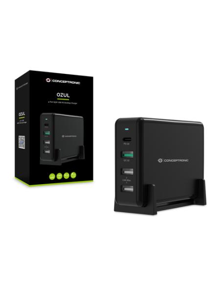 Conceptronic OZUL01B cargador de dispositivo móvil Universal Negro Corriente alterna Carga rápida Interior