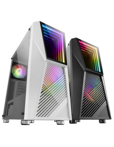 Mars Gaming MC777W, Caja PC Gaming, Infinity Mirror ARGB, Cristal Templado, 2xVentilador Chroma ARGB, Blanco