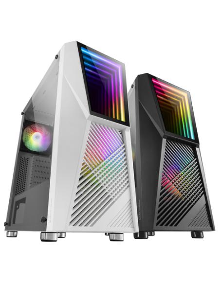 Mars Gaming MC777W, Caja PC Gaming, Infinity Mirror ARGB, Cristal Templado, 2xVentilador Chroma ARGB, Blanco
