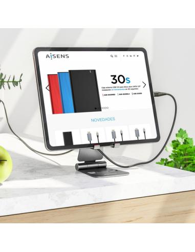 AISENS Soporte De Sobremesa Tamaño XL Ajustable (2 Pivotes) Para Movil / Tablet, Gris