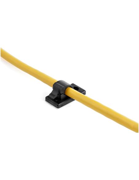 StarTech.com 100 Clips de Gestión de Cableado Adhesivos - Negro - Organizador de Cableado para Escritorios/Oficinas - Mordaza de