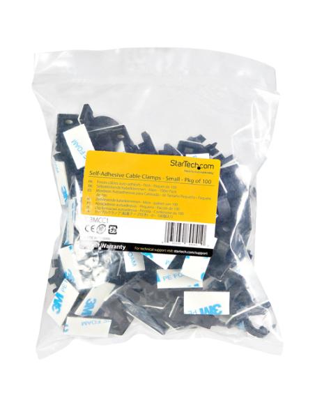 StarTech.com 100 Clips de Gestión de Cableado Adhesivos - Negro - Organizador de Cableado para Escritorios/Oficinas - Mordaza de