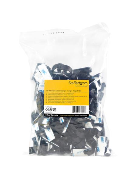 StarTech.com 100 Clips de Gestión de Cableado Adhesivos - Negro - Organizador de Cableado para Escritorios/Oficinas - Mordaza de