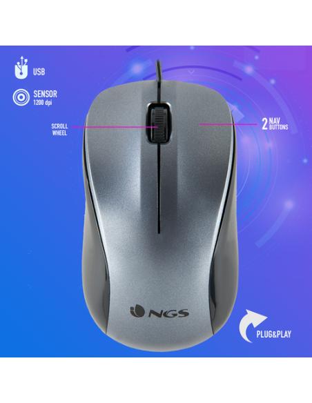 NGS CREW ratón Oficina Ambidextro USB tipo A Óptico 1200 DPI