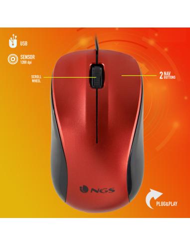 NGS CREW ratón Oficina Ambidextro USB tipo A Óptico 1200 DPI