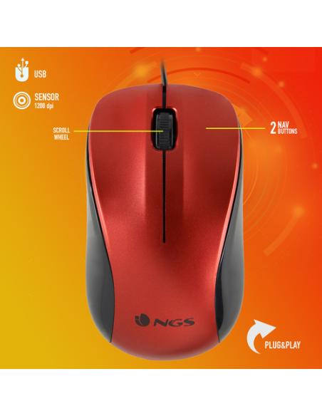 NGS CREW ratón Oficina Ambidextro USB tipo A Óptico 1200 DPI