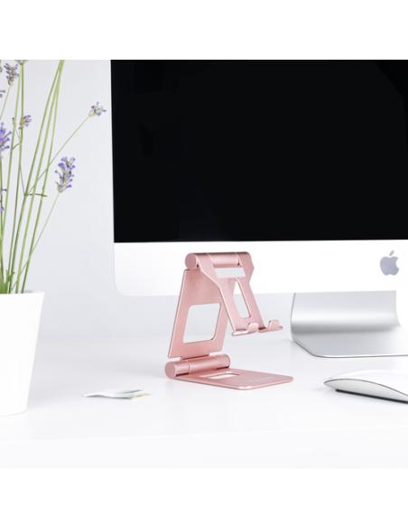 TooQ Soporte de sobremesa ajustable para teléfono / tablet hasta 10”, Rosa Velvet