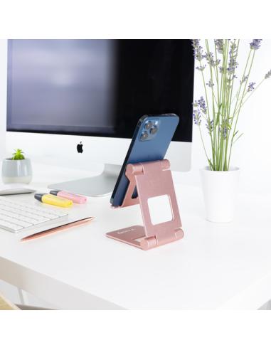 TooQ Soporte de sobremesa ajustable para teléfono / tablet hasta 10”, Rosa Velvet