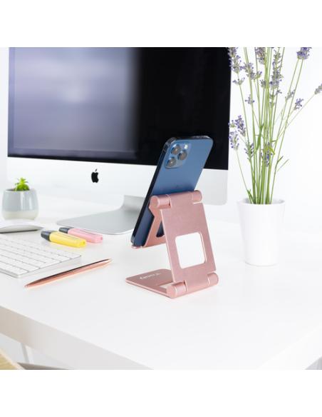 TooQ Soporte de sobremesa ajustable para teléfono / tablet hasta 10”, Rosa Velvet