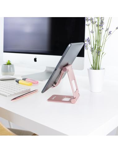 TooQ Soporte de sobremesa ajustable para teléfono / tablet hasta 10”, Rosa Velvet