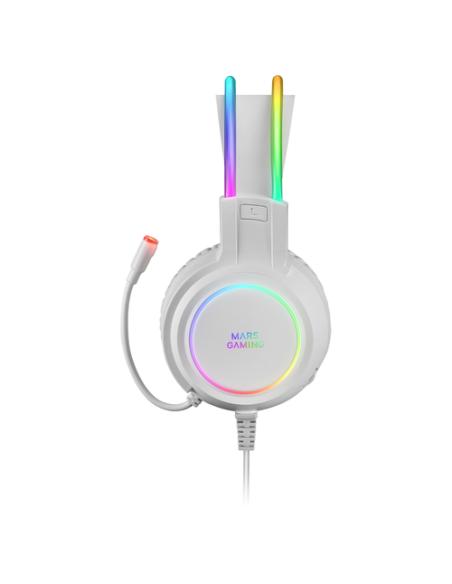 Mars Gaming MHRGBW, Auriculares Chroma RGB Flow, Micrófono Profesional, Sonido Espacial, Blanco