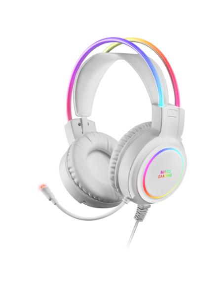 Mars Gaming MHRGBW, Auriculares Chroma RGB Flow, Micrófono Profesional, Sonido Espacial, Blanco