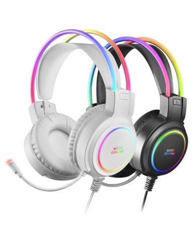 Mars Gaming MHRGBW, Auriculares Chroma RGB Flow, Micrófono Profesional, Sonido Espacial, Blanco