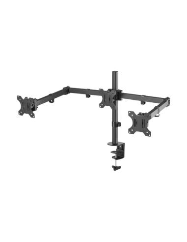 AISENS Soporte De Mesa Eco Giratorio E Inclinable Para 3 Monitores 7kg (3 Pivotes, 2 Brazos) De 13-27, Negro