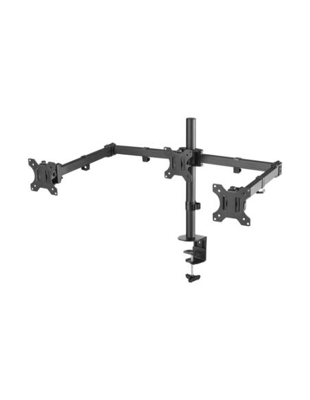 AISENS Soporte De Mesa Eco Giratorio E Inclinable Para 3 Monitores 7kg (3 Pivotes, 2 Brazos) De 13-27, Negro