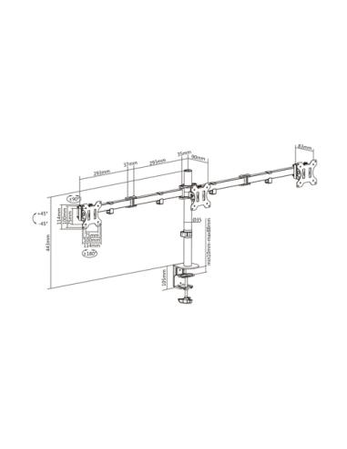 AISENS Soporte De Mesa Eco Giratorio E Inclinable Para 3 Monitores 7kg (3 Pivotes, 2 Brazos) De 13-27, Negro