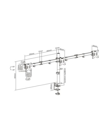 AISENS Soporte De Mesa Eco Giratorio E Inclinable Para 3 Monitores 7kg (3 Pivotes, 2 Brazos) De 13-27, Negro