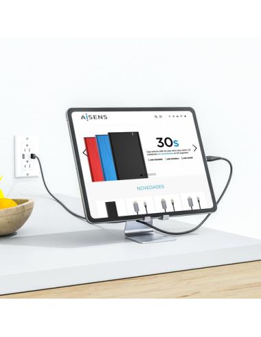 AISENS Soporte De Sobremesa Tamaño M Ajustable (1 Pivote) Para Movil / Tablet, Plata