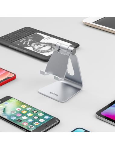 AISENS Soporte De Sobremesa Tamaño M Ajustable (1 Pivote) Para Movil / Tablet, Plata
