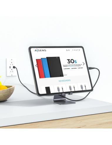 AISENS Soporte De Sobremesa Tamaño M Ajustable (1 Pivote) Para Movil / Tablet, Gris