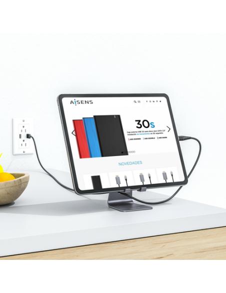 AISENS Soporte De Sobremesa Tamaño M Ajustable (1 Pivote) Para Movil / Tablet, Gris