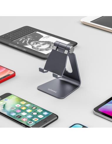 AISENS Soporte De Sobremesa Tamaño M Ajustable (1 Pivote) Para Movil / Tablet, Gris