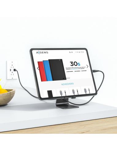 AISENS Soporte De Sobremesa Tamaño M Ajustable (1 Pivote) Para Movil / Tablet, Negro