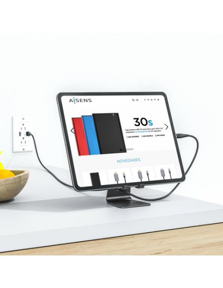 AISENS Soporte De Sobremesa Tamaño M Ajustable (1 Pivote) Para Movil / Tablet, Negro