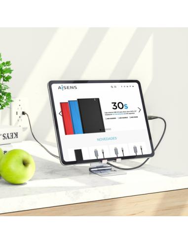 AISENS Soporte De Sobremesa Tamaño M Ajustable (2 Pivotes) Para Movil / Tablet, Plata
