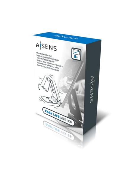 AISENS Soporte De Sobremesa Tamaño M Ajustable (2 Pivotes) Para Movil / Tablet, Gris