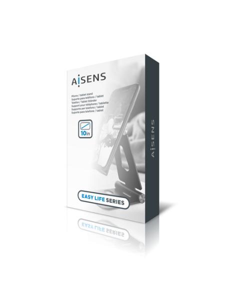 AISENS Soporte De Sobremesa Tamaño XL Ajustable (2 Pivotes) Para Movil / Tablet, Plata