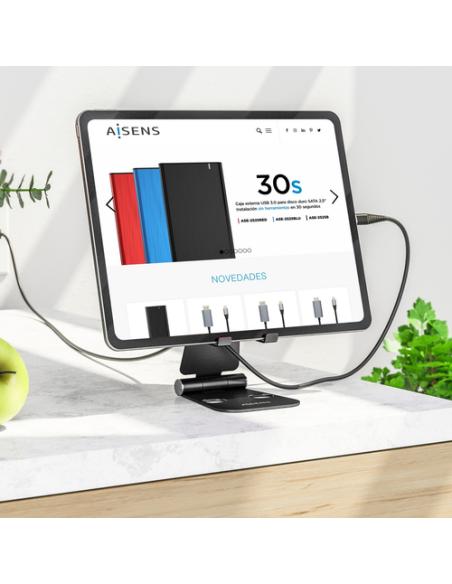 AISENS Soporte De Sobremesa Tamaño XL Ajustable (2 Pivotes) Para Movil / Tablet, Negro