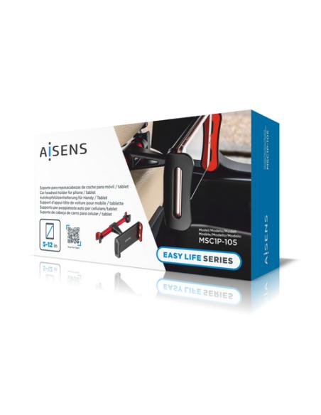 AISENS Soporte Coche Ajustable (1 Pivote) Para Reposacabezas Para Telefono / Tablet, Rojo