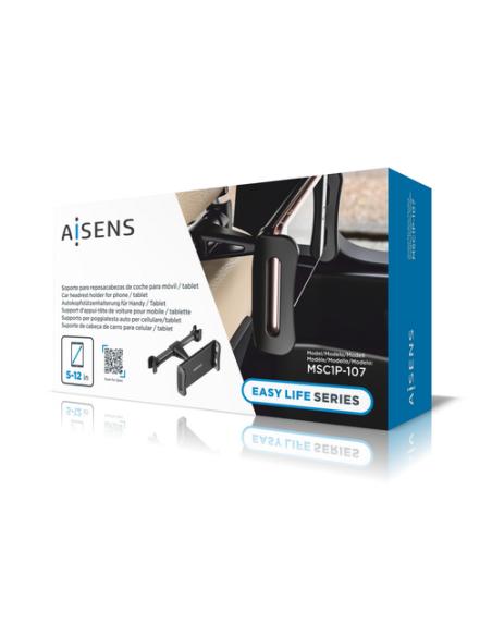 AISENS Soporte Coche Ajustable (1 Pivote) Para Reposacabezas Para Telefono / Tablet, Negro