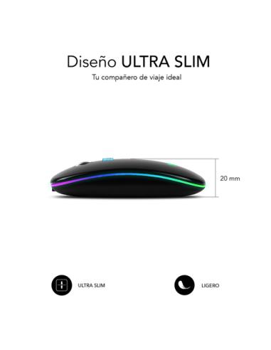 SUBBLIM Ratón Inalámbrico Bluetooth + RF RGB LED Dual Flat Mouse Black