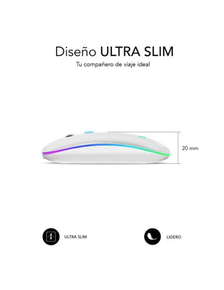 SUBBLIM Ratón Inalámbrico Bluetooth + RF RGB LED Dual Flat Mouse White