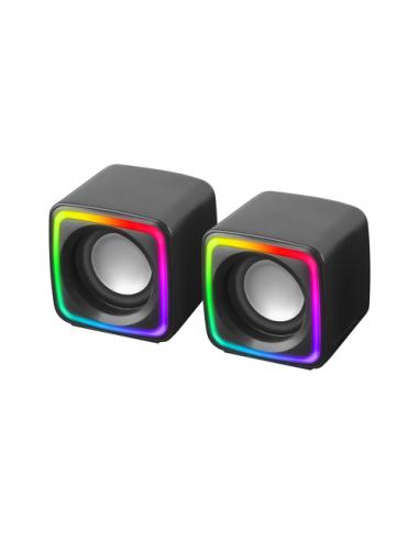 Mars Gaming MSCUBE Negro, Altavoces Gaming RGB Compactos, Procesador Sonido DSP 8W, Control Volumen