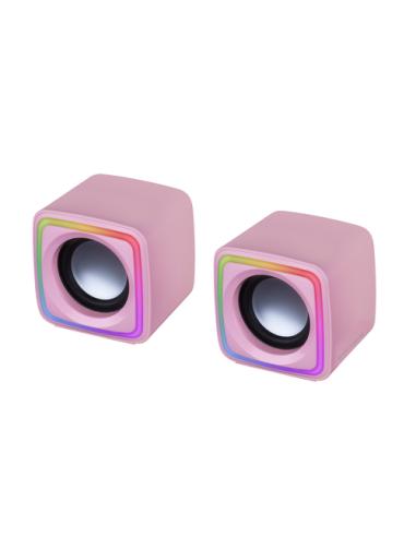 Mars Gaming MSCUBEP Rosa, Altavoces Gaming RGB Compactos, Procesador Sonido DSP 8W, Control Volumen