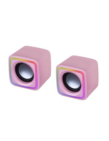 Mars Gaming MSCUBEP Rosa, Altavoces Gaming RGB Compactos, Procesador Sonido DSP 8W, Control Volumen