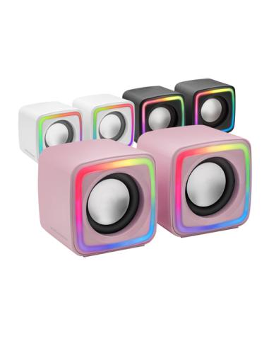 Mars Gaming MSCUBEP Rosa, Altavoces Gaming RGB Compactos, Procesador Sonido DSP 8W, Control Volumen