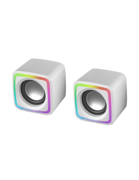 Mars Gaming MSCUBEW Blanco, Altavoces Gaming RGB Compactos, Procesador Sonido DSP 8W, Control Volumen
