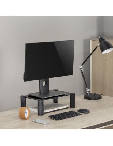 AISENS Soporte Elevador Cristal para Monitor/Portátil, Negro