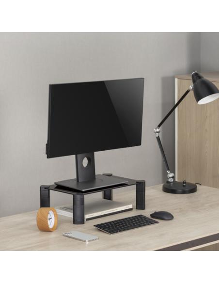 AISENS Soporte Elevador Cristal para Monitor/Portátil, Negro
