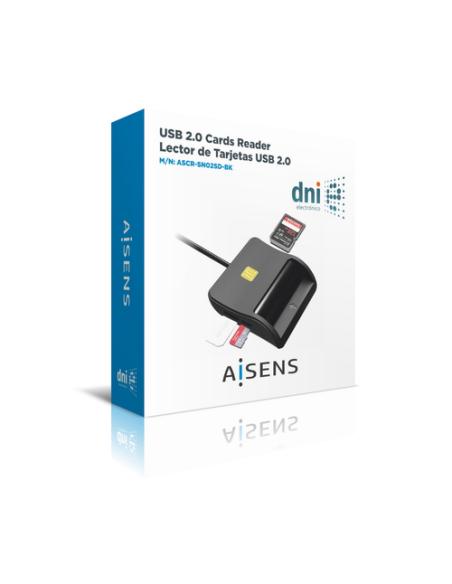 AISENS Lector de Tarjeta Inteligente DNI con Lector de Tarjetas SIM, SD, Micro SD, MMC, RS-MMC, MMC Micro, Negro