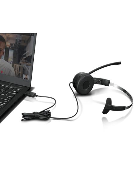Lenovo 100 Mono Auriculares Alámbrico Diadema Oficina/Centro de llamadas USB tipo A Negro