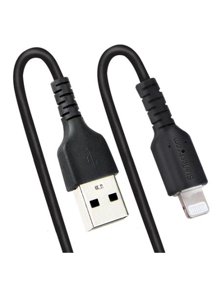 StarTech.com Cable 50cm USB a Lightning con Certificación MFi, Cable Rizado de Carga para iPhone, Negro, con Recubrimiento de TP