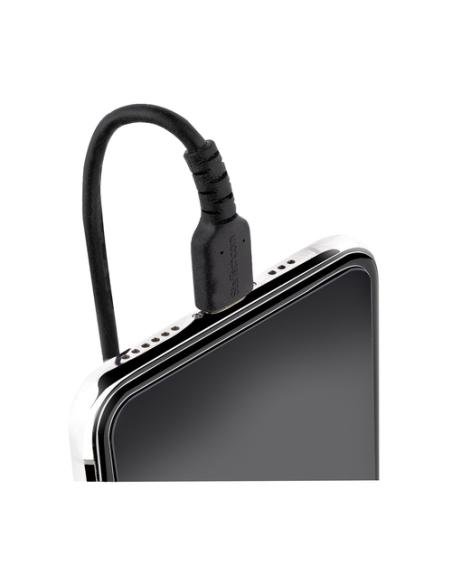 StarTech.com Cable 50cm USB a Lightning con Certificación MFi, Cable Rizado de Carga para iPhone, Negro, con Recubrimiento de TP