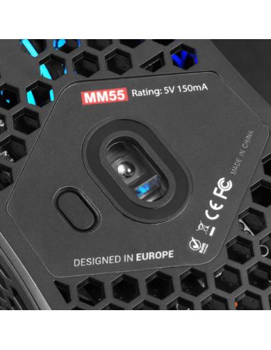 Mars Gaming MM55 Negro, Ratón Gaming RGB Chroma, Ultra-ligero 55g, 12800 DPI, Switches Mecánicos Programables HUANO