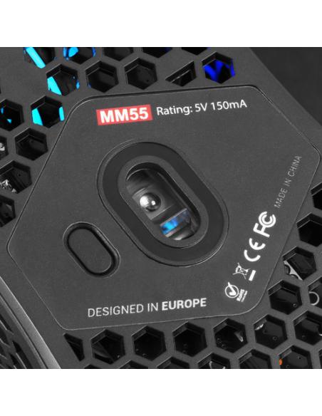 Mars Gaming MM55 Negro, Ratón Gaming RGB Chroma, Ultra-ligero 55g, 12800 DPI, Switches Mecánicos Programables HUANO