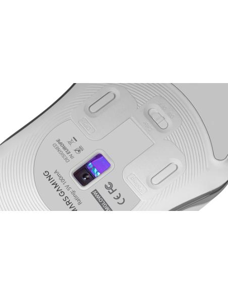 Mars Gaming MMGLOWW, Ratón Gaming RGB Chroma-Glow, Acabado Espejo, Ultraligero, 12800 DPI, Blanco